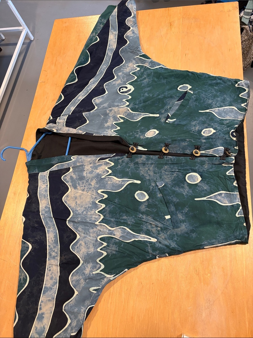 Festival ~ Navy Black Aqua Watercolor Patterned jacket reversible Blazer Coat
